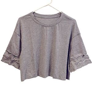 Boho Chic Womens Size XL New Crop Top Lace Short Sleeve Round Neck Hippie